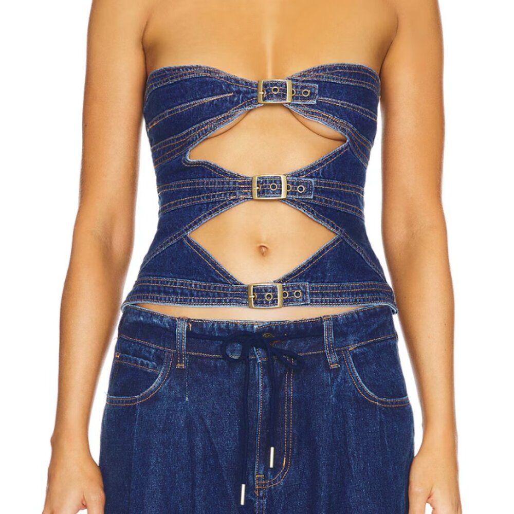 Lioness Buckle Corset in Dark Denim